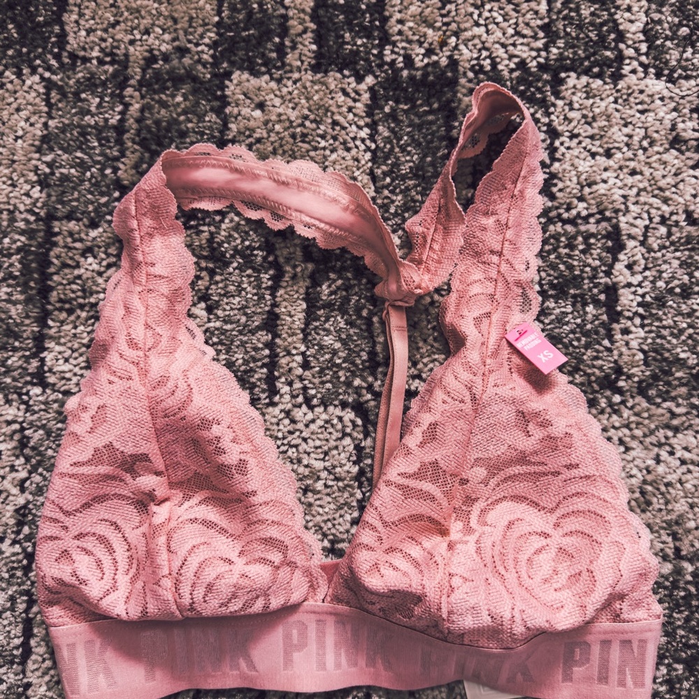 PINK Victoria's Secret Dusty Rose Lace Racerback Bralette